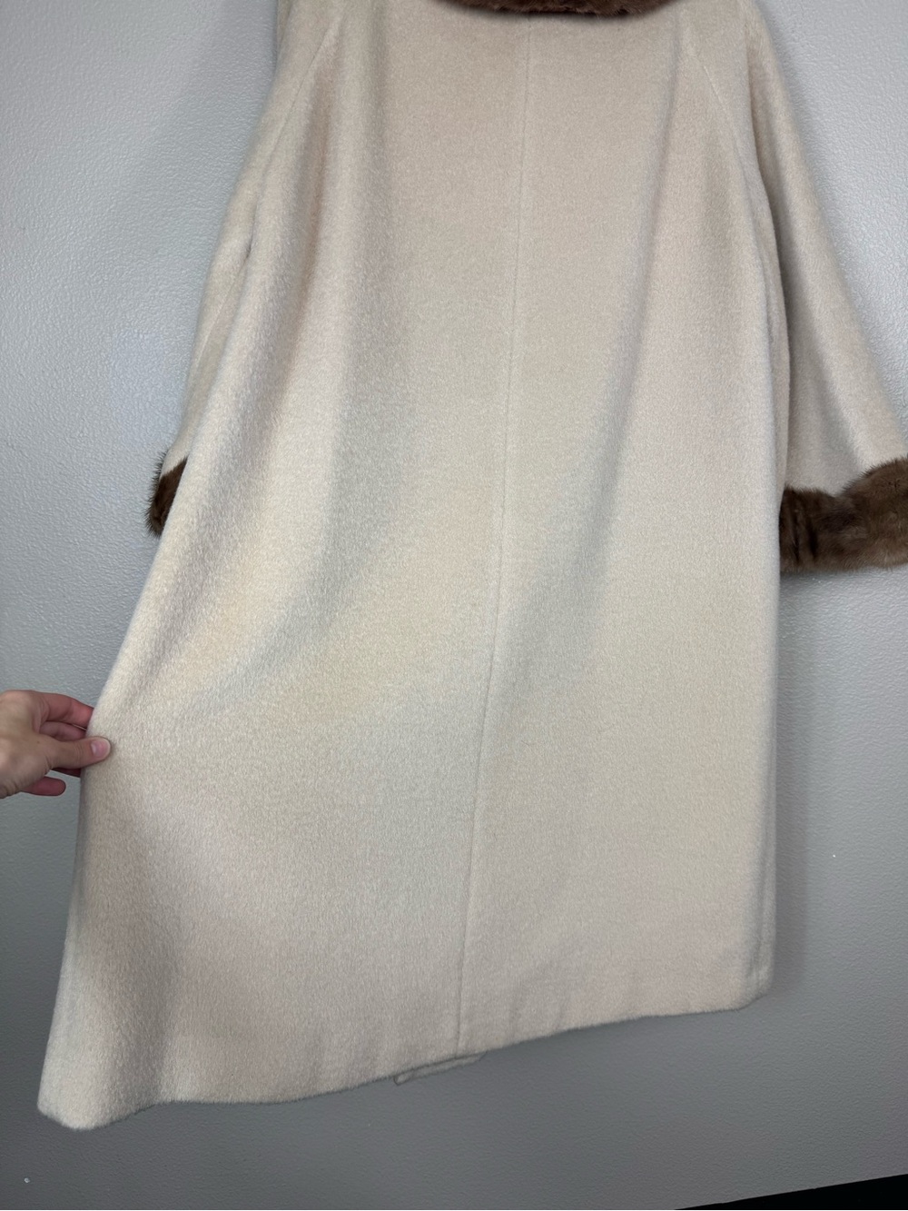 Forstmann tan Wool Penny Lane Coat Real Mink Fur Trim - Picture 10 of 16